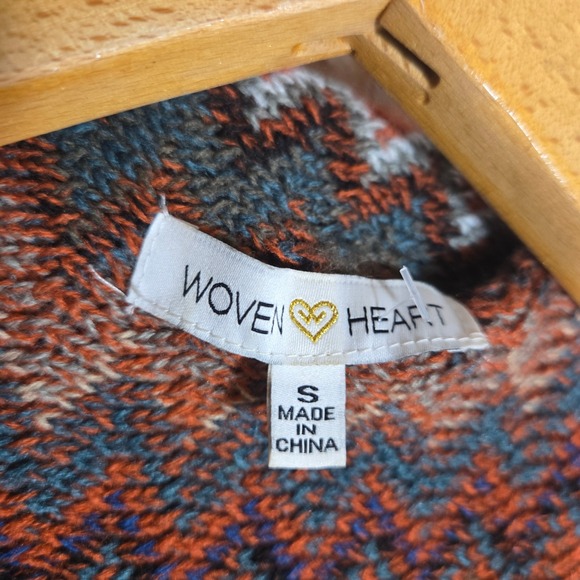 Woven Heart Chevron Aztec Oversize Fringe Duster Open Cardigan Maxi Boho Small - Picture 7 of 8